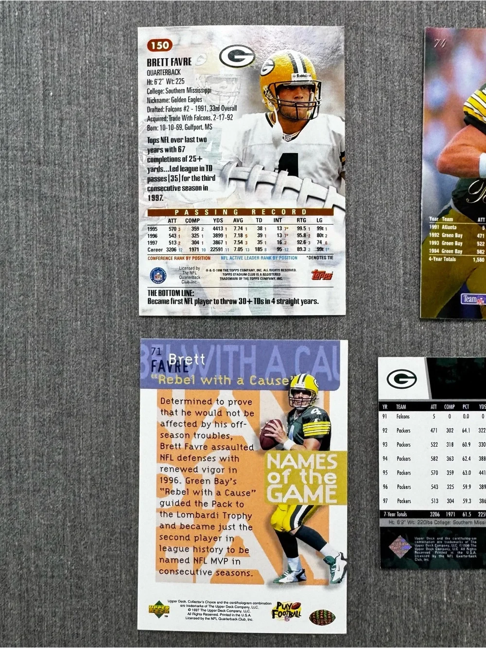 Brett Favre Green Bay Packers Football Card Lot (6 Cards) 1995-1997 Vintage
